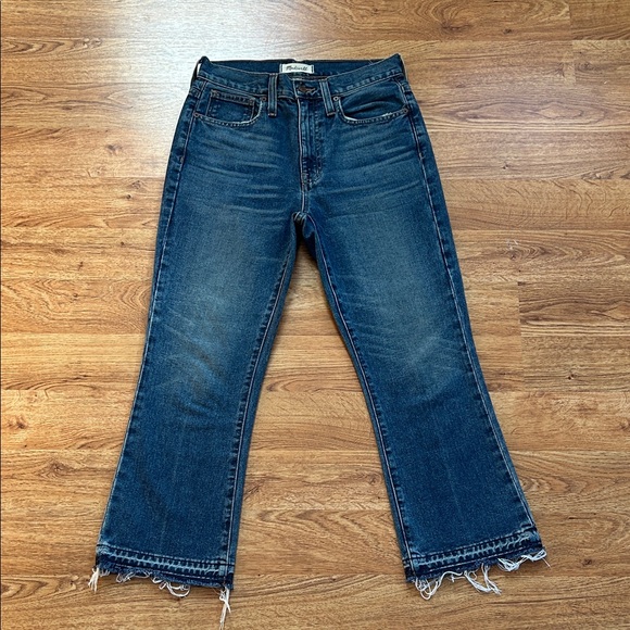 Madewell Dark Blue Flare Jeans with Frayed Hem - Picture 3 of 9